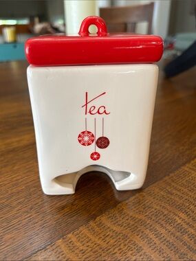 Target White Ceramic Tea Canister with Red Lid and Motif